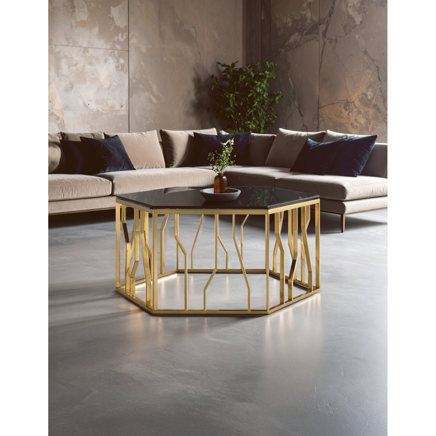 Alvaro Gold and Black Hexagonal Coffee Table - Black
