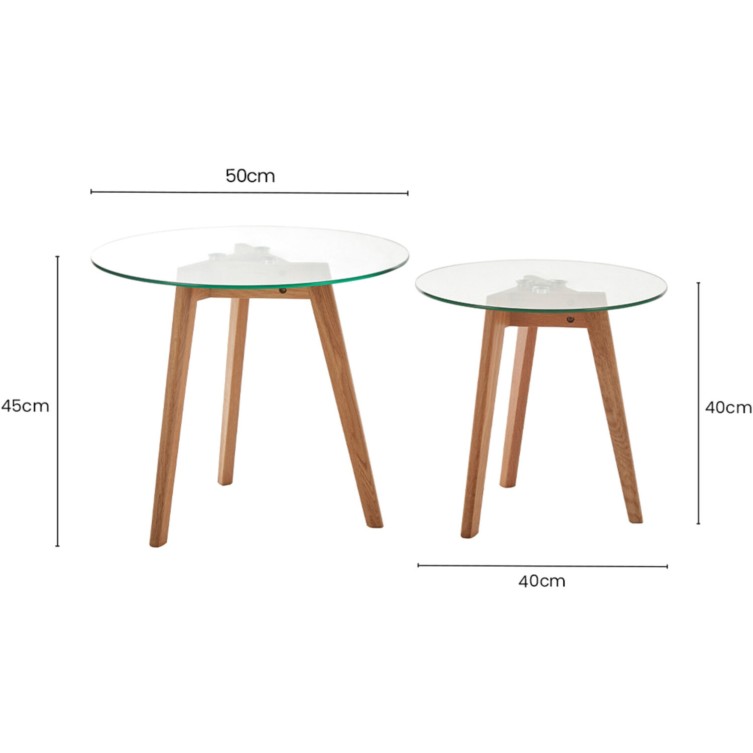 Nostra Set Of Two Glass Top Oak Wood Base Side Tables - Brown