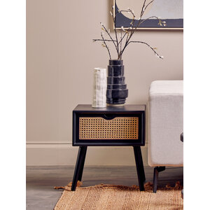 Cebu Black Side Table with Rattan Drawer