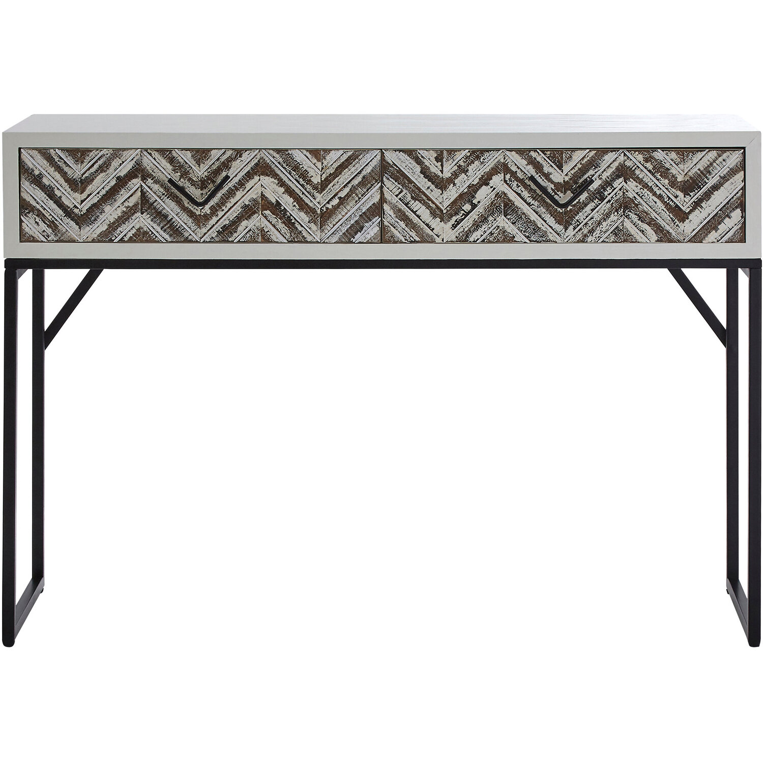 Lombok Rustic Chevron 2 Drawer Console Table - Black