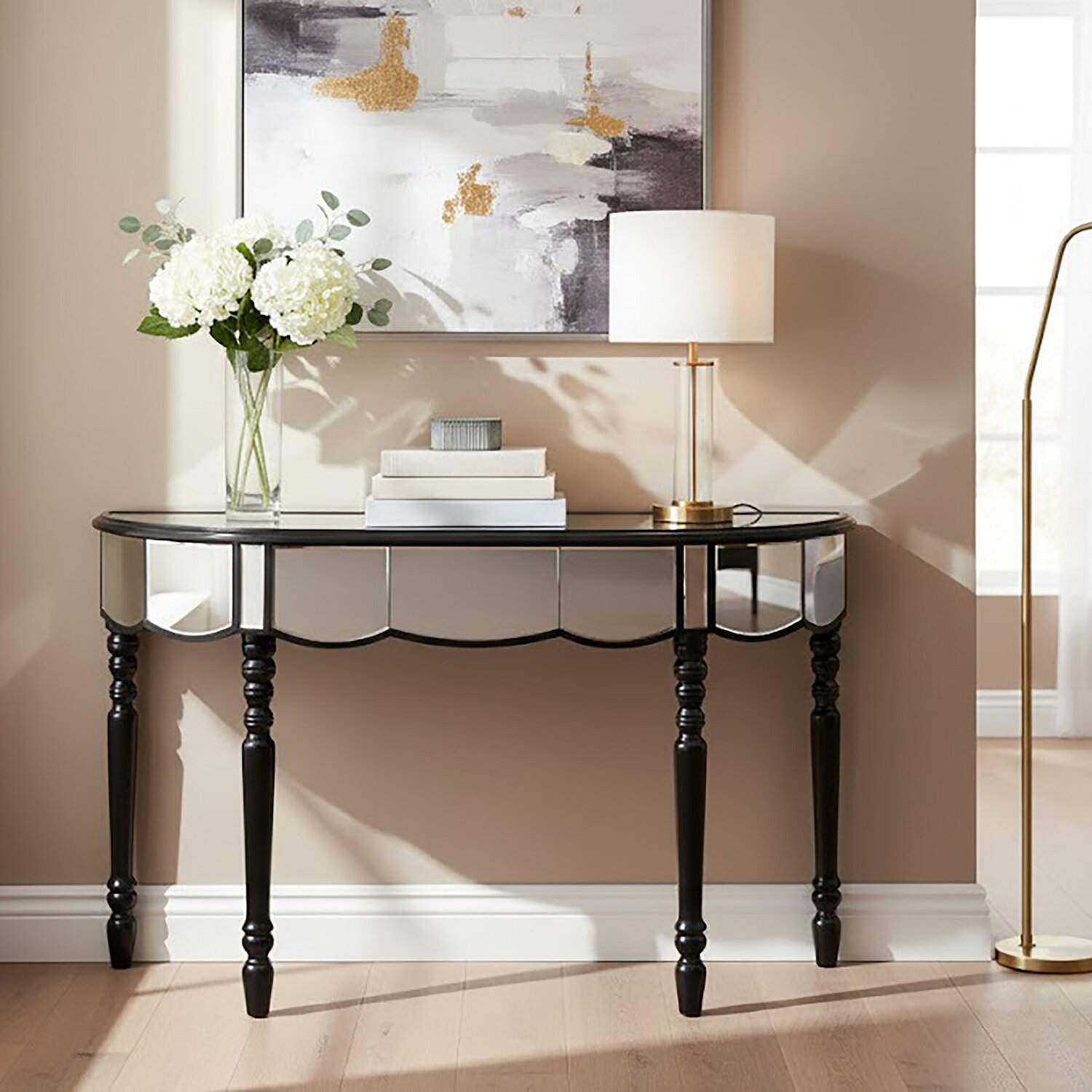 Tiffany Mirrored Console Table - Black