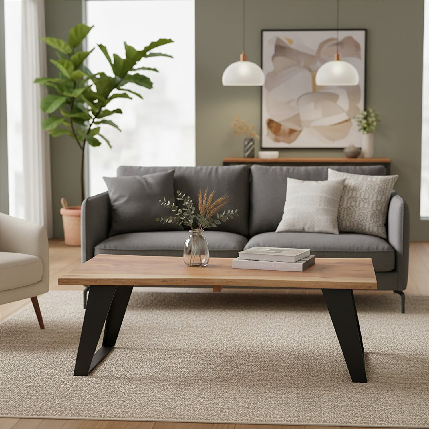Surax Acacia Wood with Live Edge Coffee Table - Black
