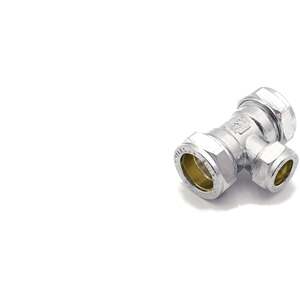 PrimaPlus Chrome Compression Reduced Tee 22mm x 22mm x 15mm - 24053811 - Premium Brass Fitting for P