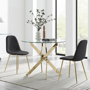 Novara 100cm Round Gold Leg Kitchen Dining Table And 2 Corona Gold Chairs