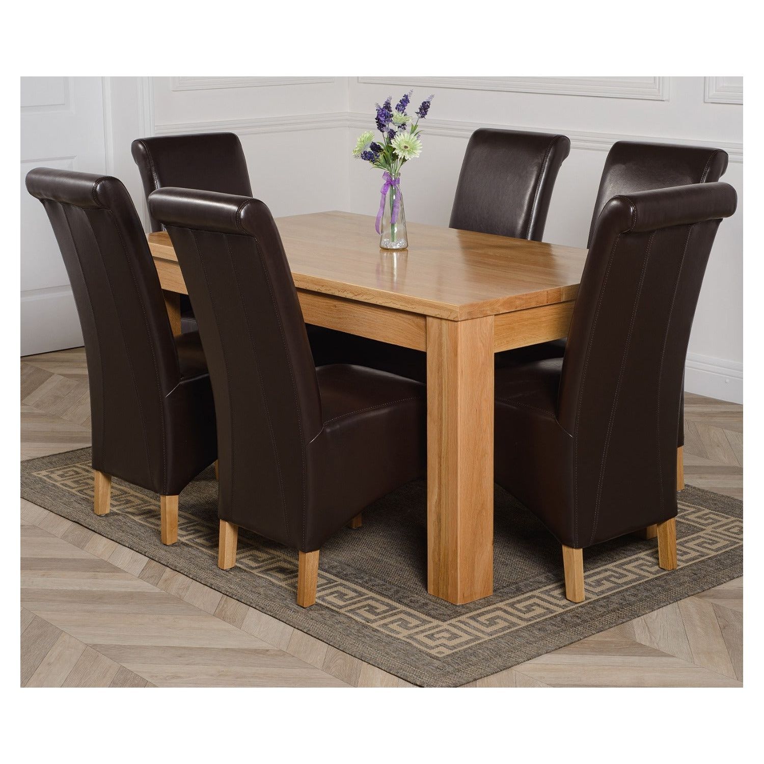 Thats Furniture Dakot 152 X 87Cm Medium Oak Dining Table And 6 Montana Leather Chairs - Brown