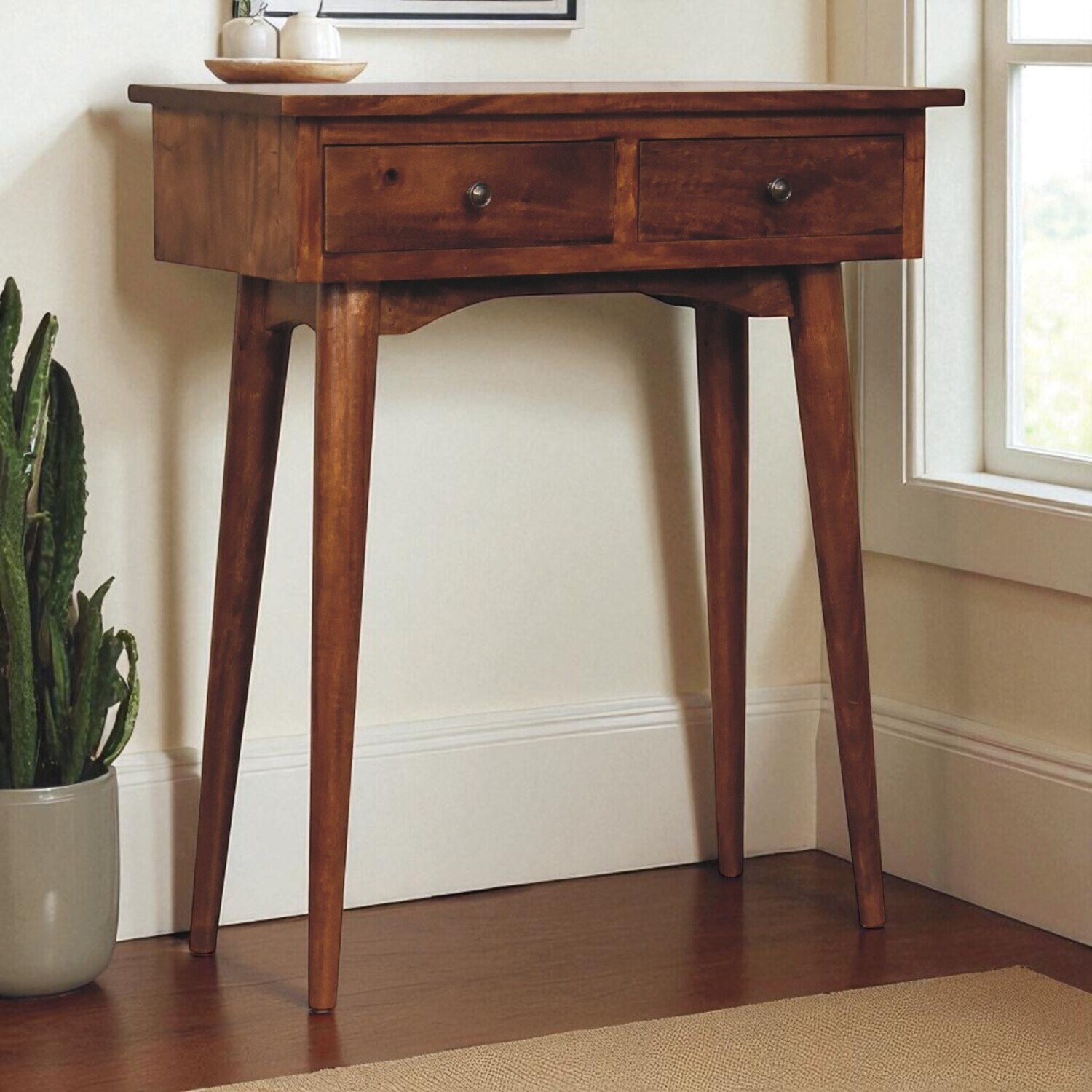 Solid Mango Wood Mini Chestnut Hallway Console - Brwn