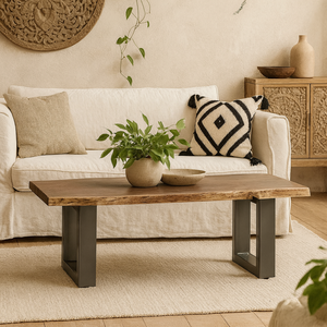 Wellington Medium Live Edge Acacia Dining Bench with Metal Legs