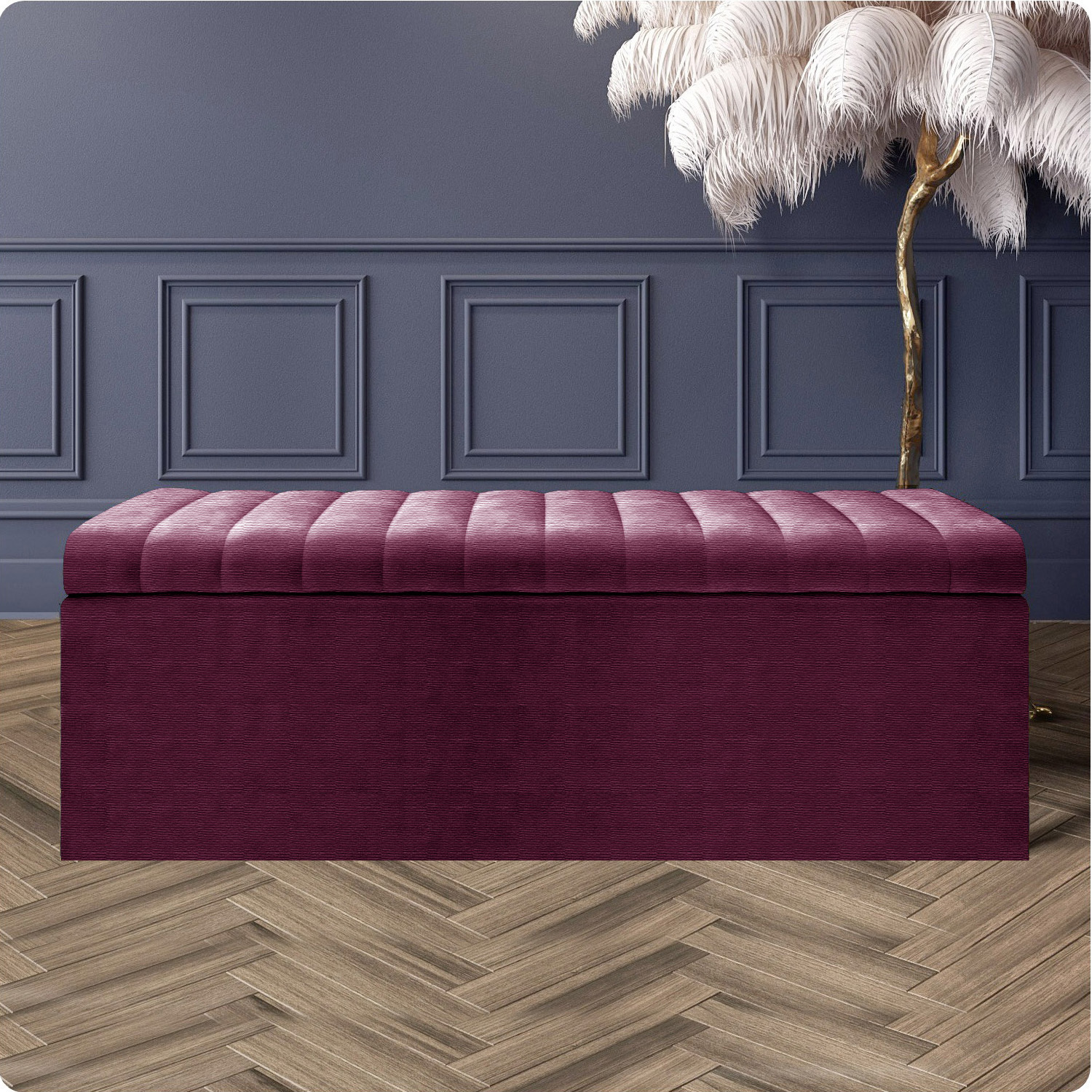 R&M Furnishers Safar Naples Ottoman Storage Box, Purple Striped Upholstered Blanket Chest & End Of Bed Bench - Purple Naples