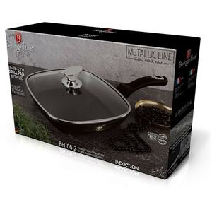 Berlinger Haus 28cm Square Shiny Black with Lid Grill Frying Pan