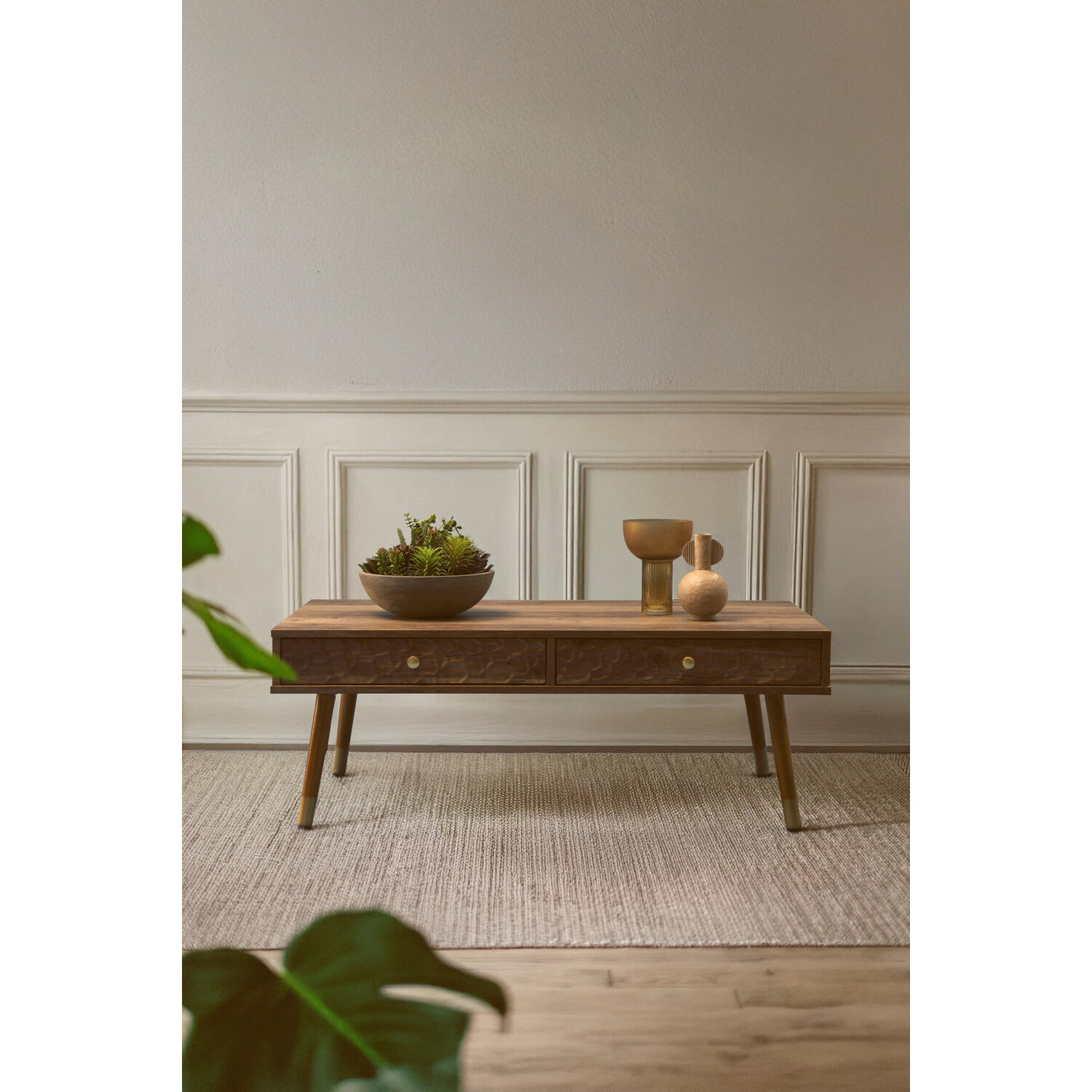 Frida Wood Veneer Coffee Table with 2 Drawers - Brown