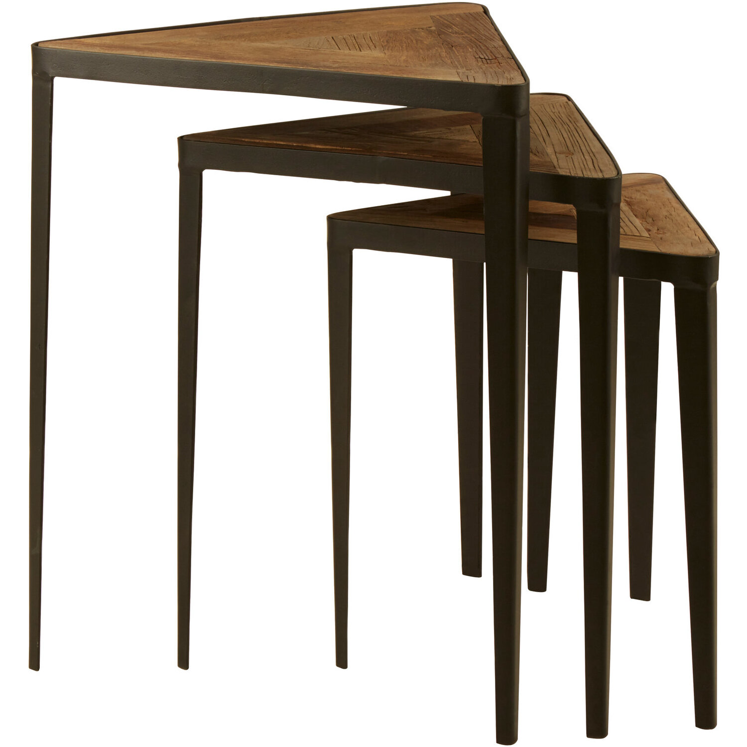 Long Triangular Table Elmo Elm Wood and Iron Set Of 3 Triangular Tables