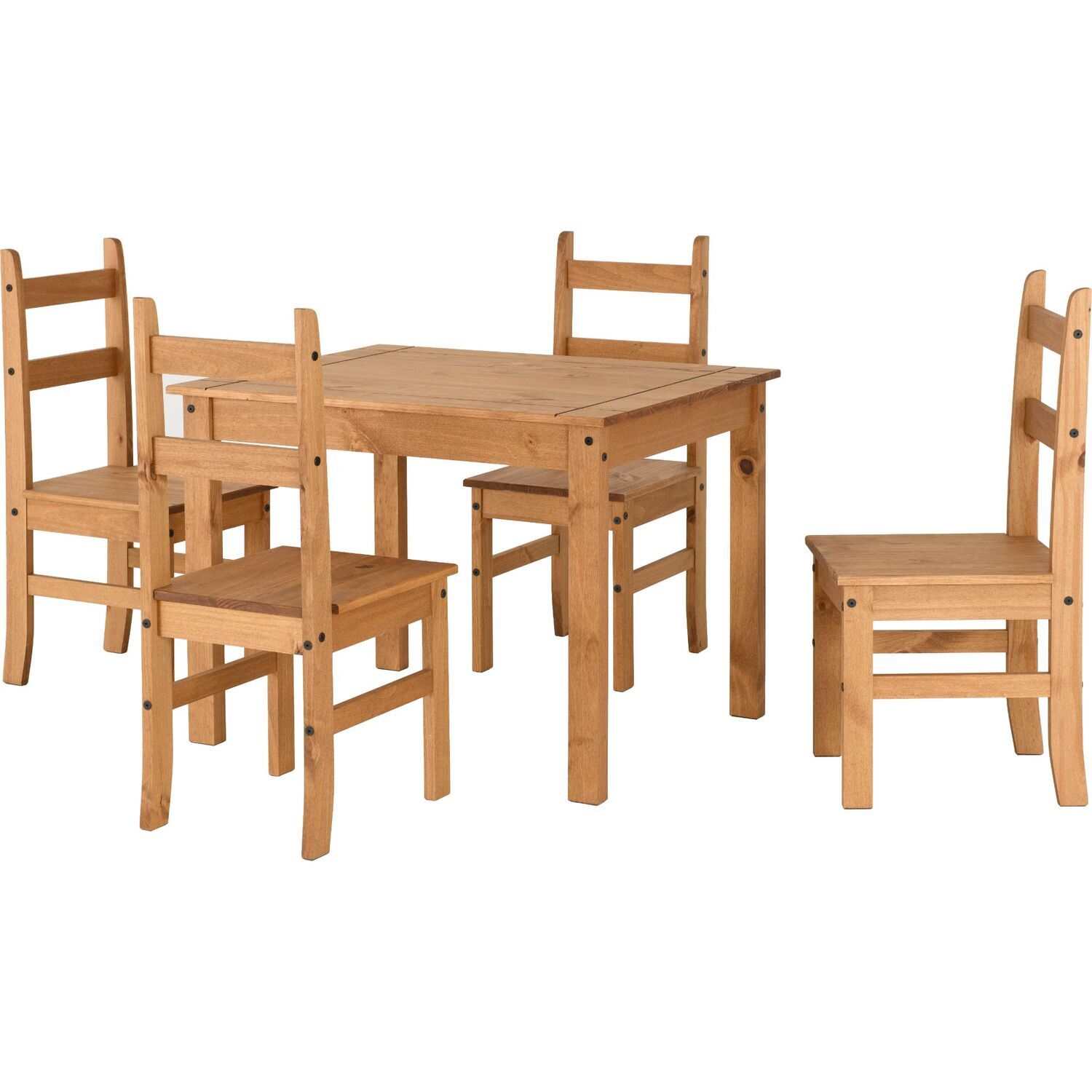 Corona Dining Set Table And Four Chairs - Distressed Waxed Pine