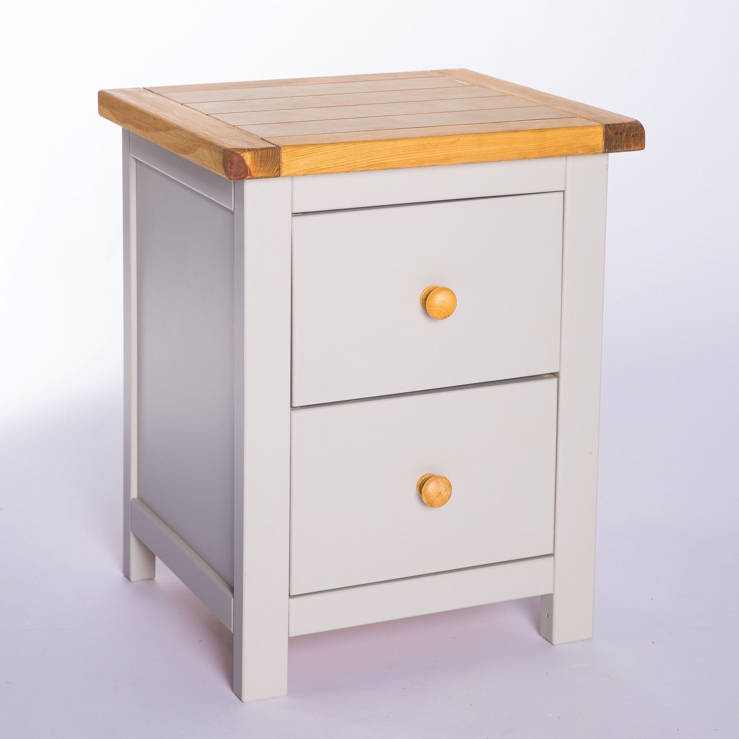 Cabinet Bits Argenta 2 Drawer Bedside Cabinet - Grey / Wood Knob