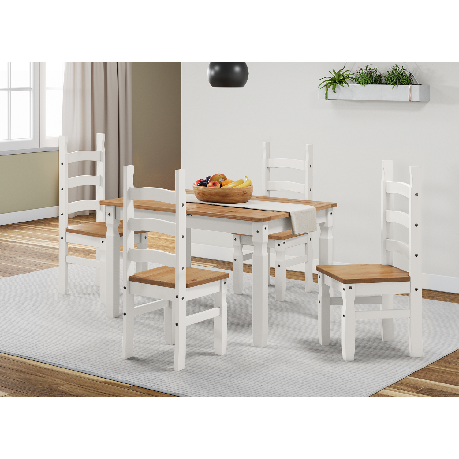 Mercers Furniture Corona White Small Extending Dining Table & 4 Chairs - Distressed White Wax