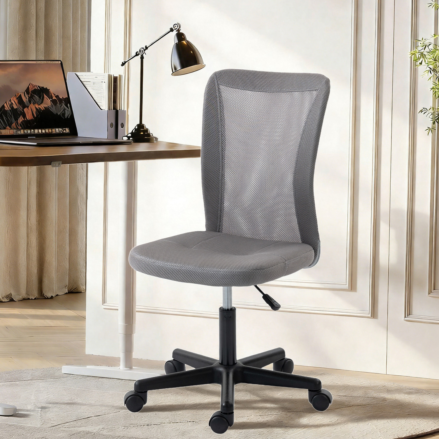 Vinsetto Unisex Grey Armless Office Chair, Swivel Desk Chair W/ Adjustable Height In Small - Image 2