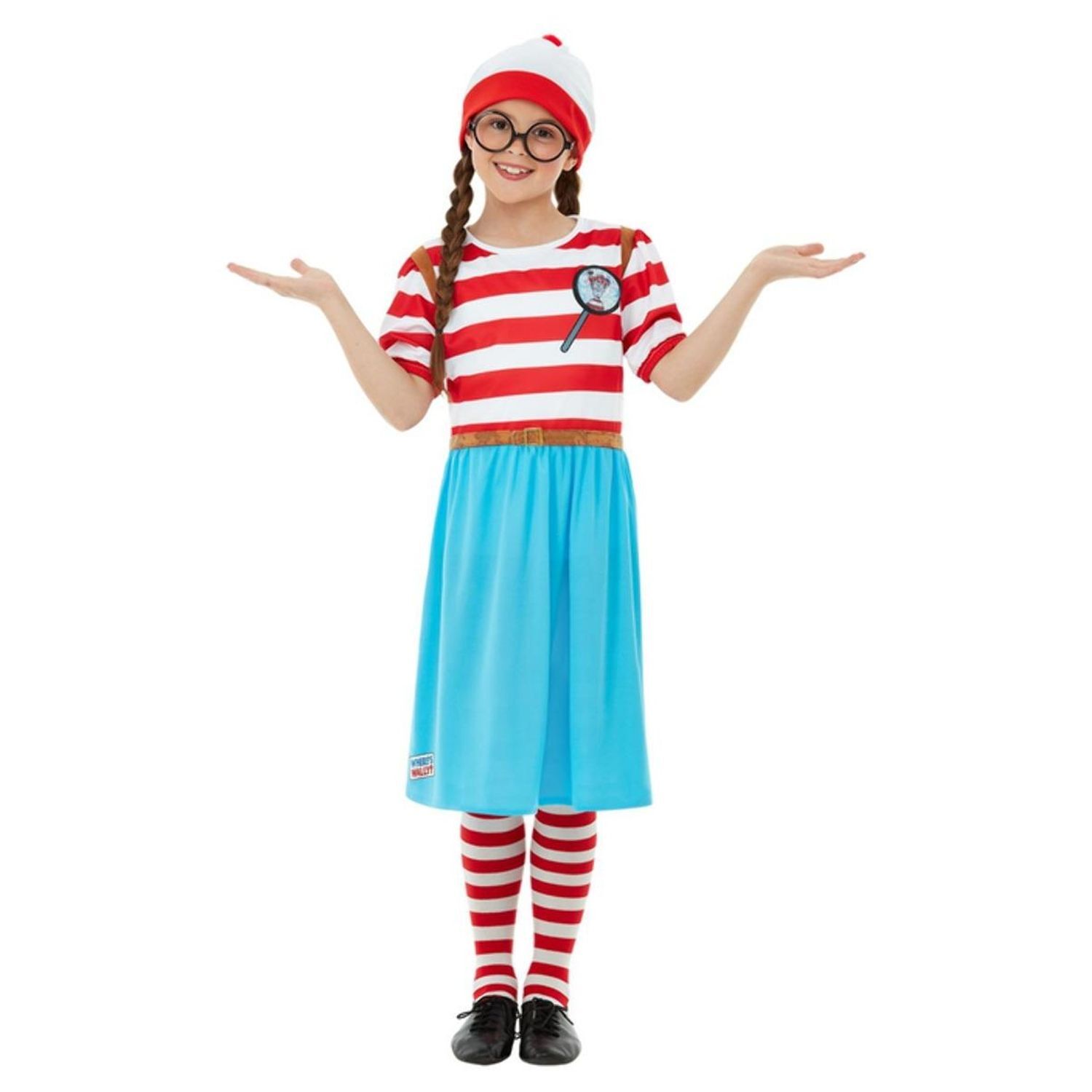 Wheres Wally? Girls Deluxe Wenda Costume Set - White/Red/Blue / 4-6 Years