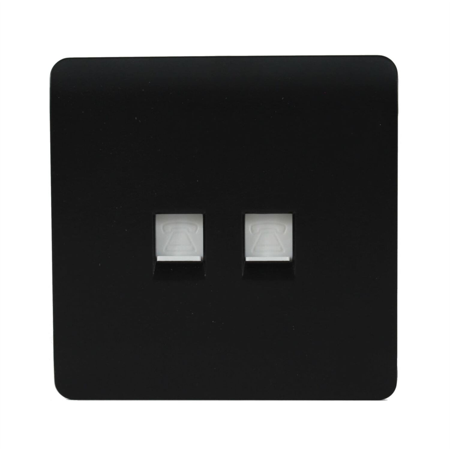 Trendi Switch 2 Gang Rj45 Cat 6 Pc Ethernet & Modern Designer Telephone Slave Sockets In Matt Black - Image 2
