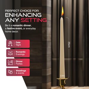 Haltons Tapered Dinner Candles - Unscented Long Candlesticks, 7-Hour Burn Time