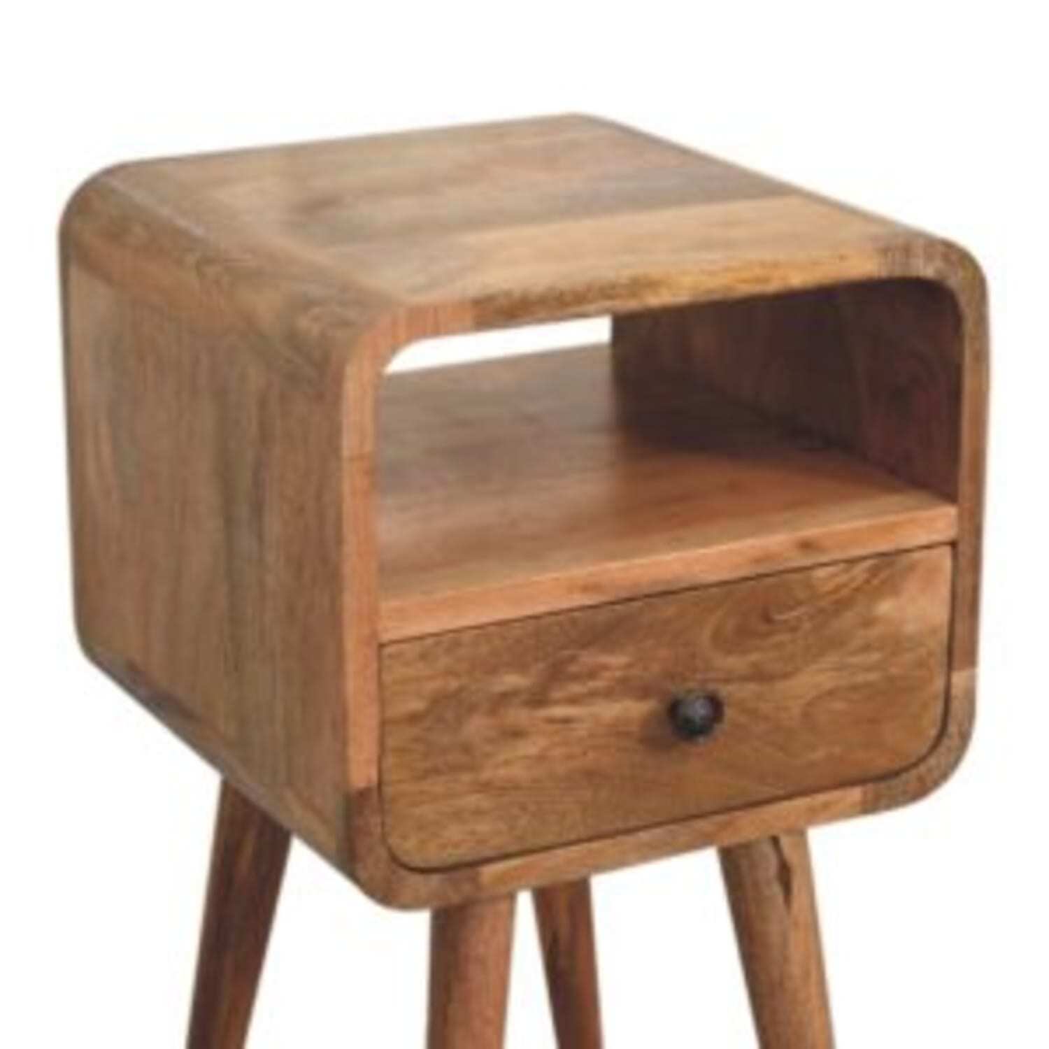 Trento Mini Mango Wood Bedside Table with Drawer and Open Shelf