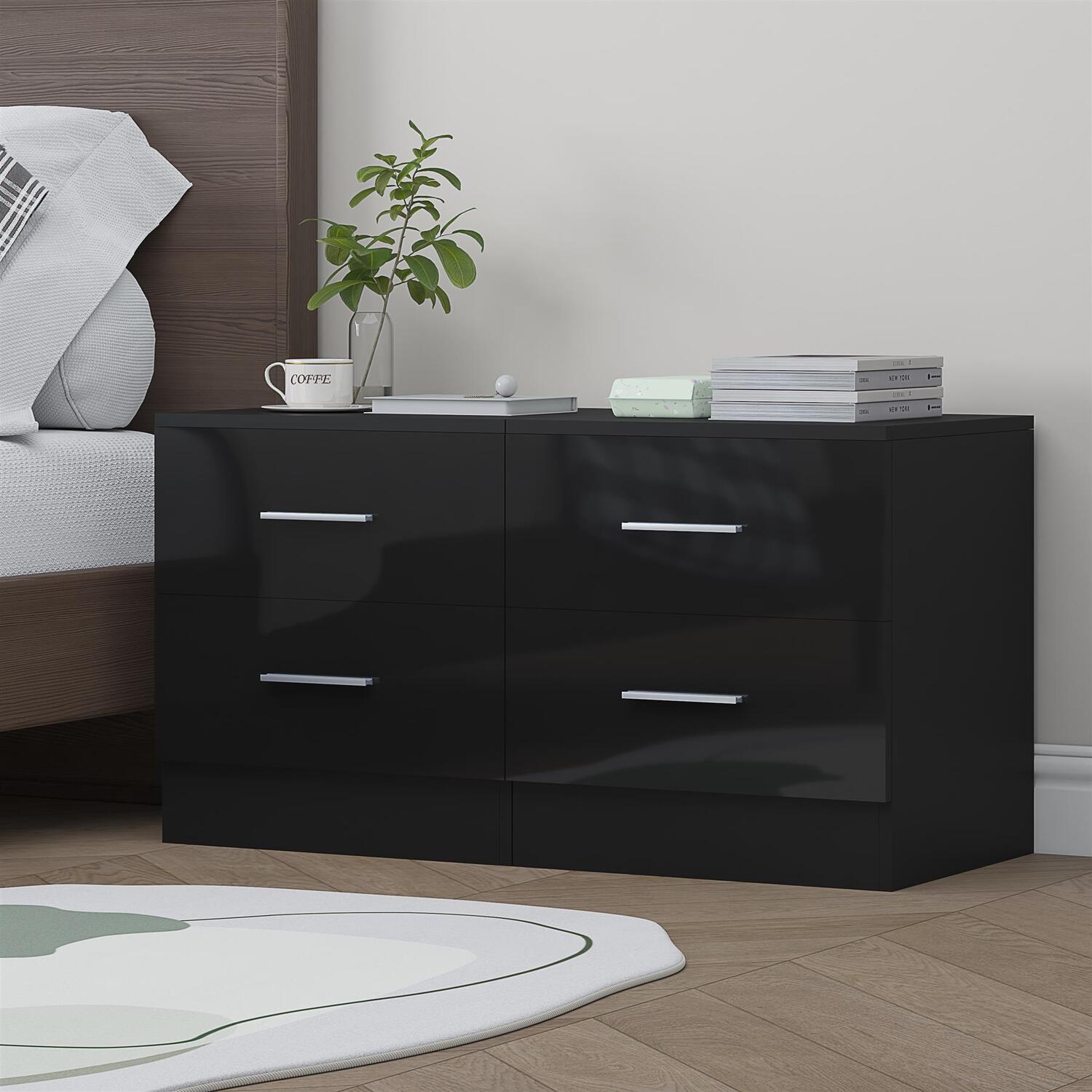 REFLECT 2 Drawer Bedsides (2pc) - Black Gloss Fronts & Black Oak Matt Carcass - Image 6
