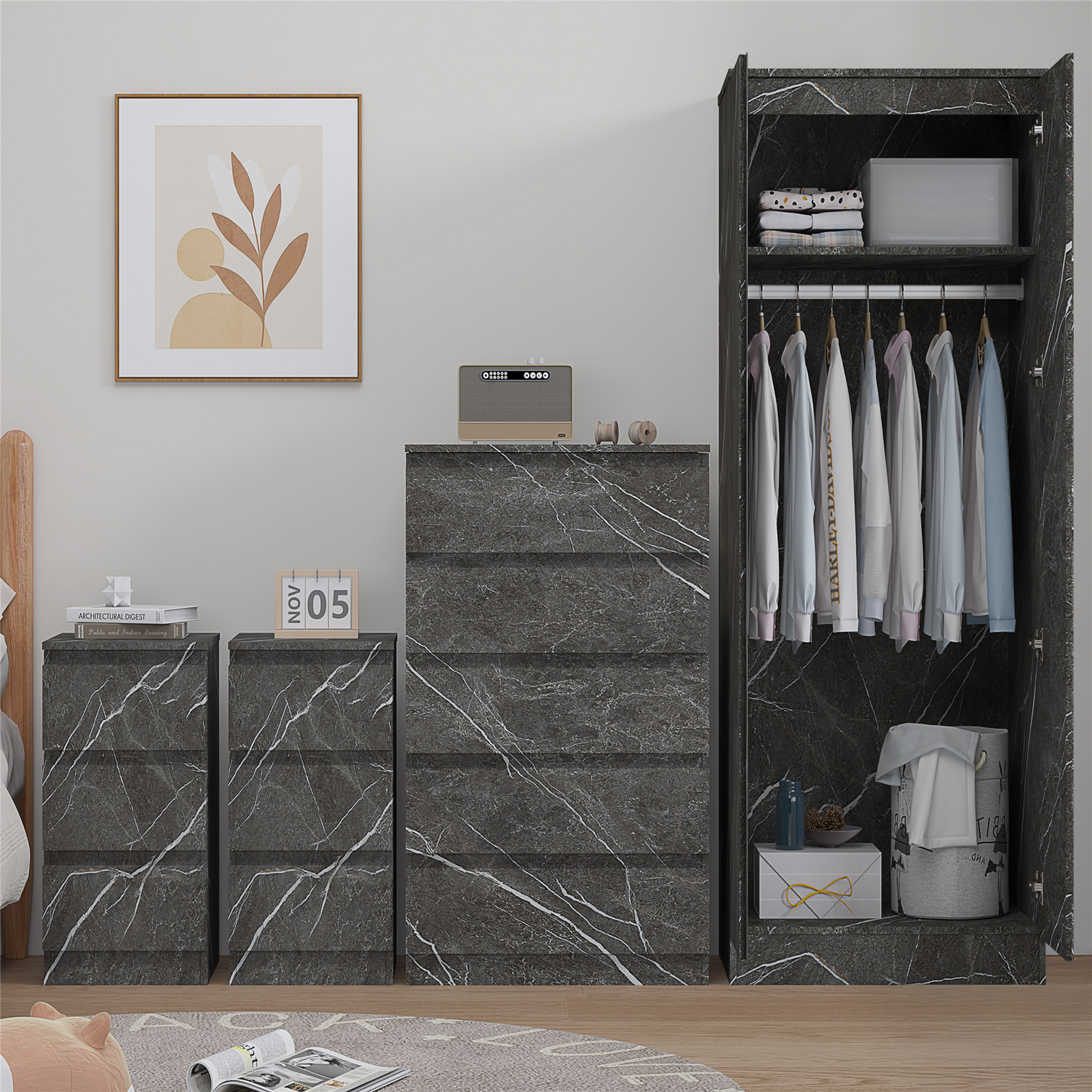Zita Marble Effect Bedroom Set