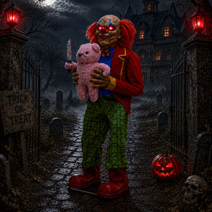 Lunging Animated Clown Halloween Animatronic Decoration