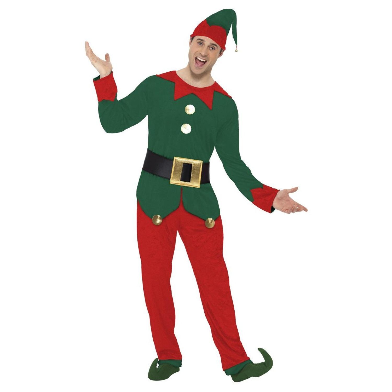 Smiffys Mens Elf Christmas Costume Set - Red/Green / M