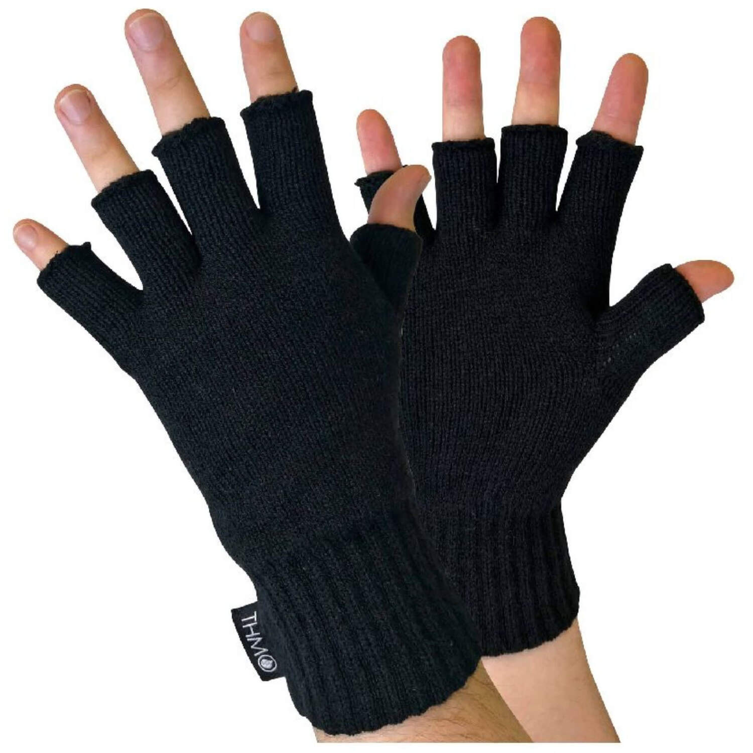 Thmo Mens Black 3M Thinsulate Insulation Lined Fingerless Gloves - Black / M-L