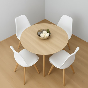 Modern Round Dining Table Set With 4 White Plastic Chairs Dining Room Furniture