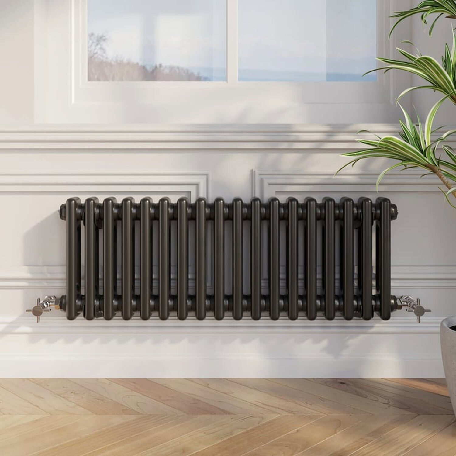 Temprazo Traditional Colosseum Double Bar Column Radiator Black 300 X 425Mm - Black / 830Mm / 300Mm / 70Mm