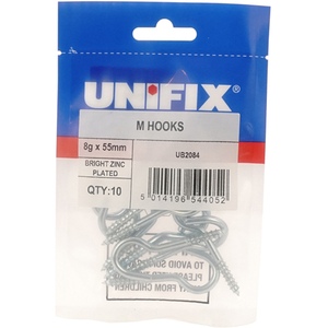 M Hook Bright Zinc Plated 18G x 100mm Box of 50