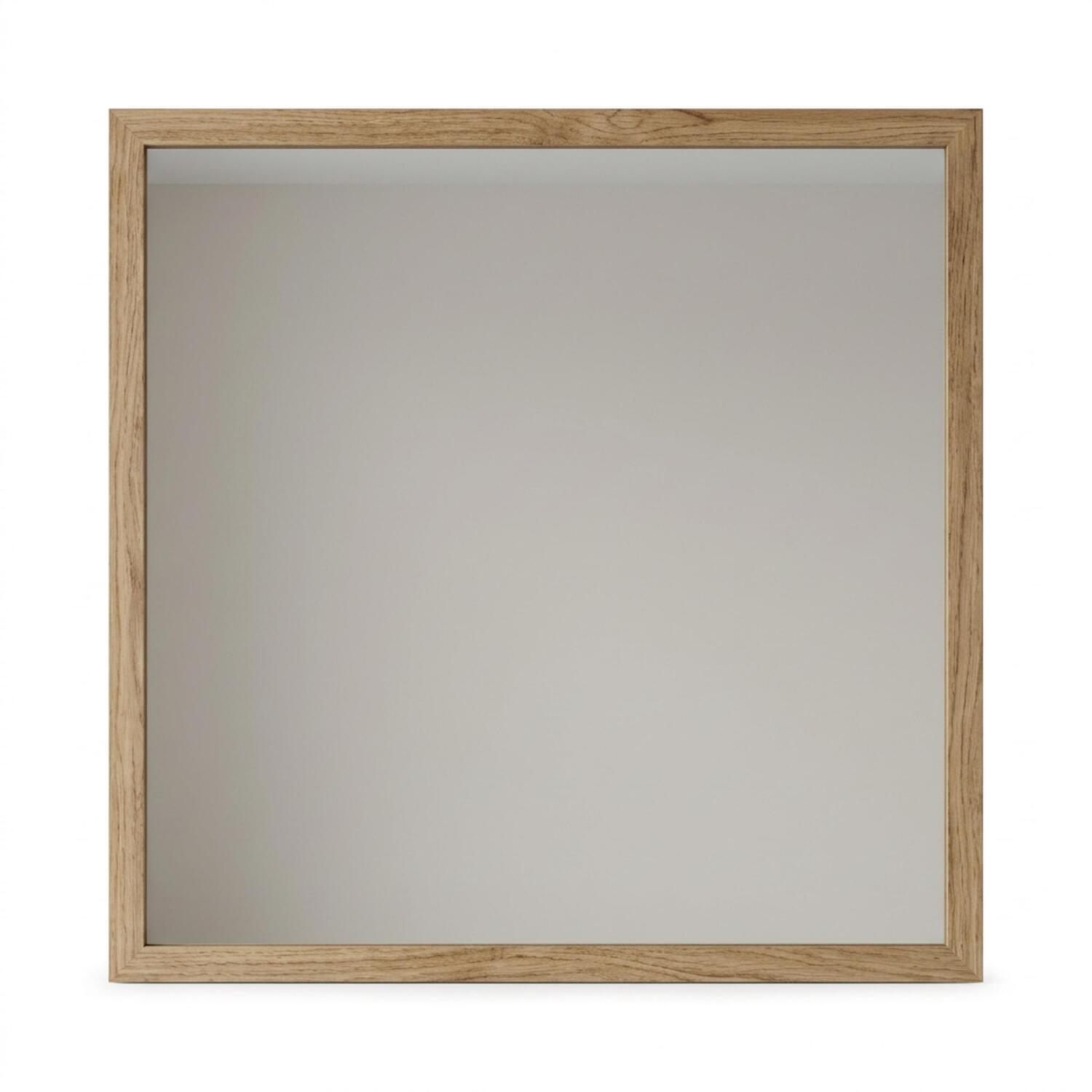 Decortie Mars Square Wall Mirror With Wood-Effect Frame - Whiskey Oak