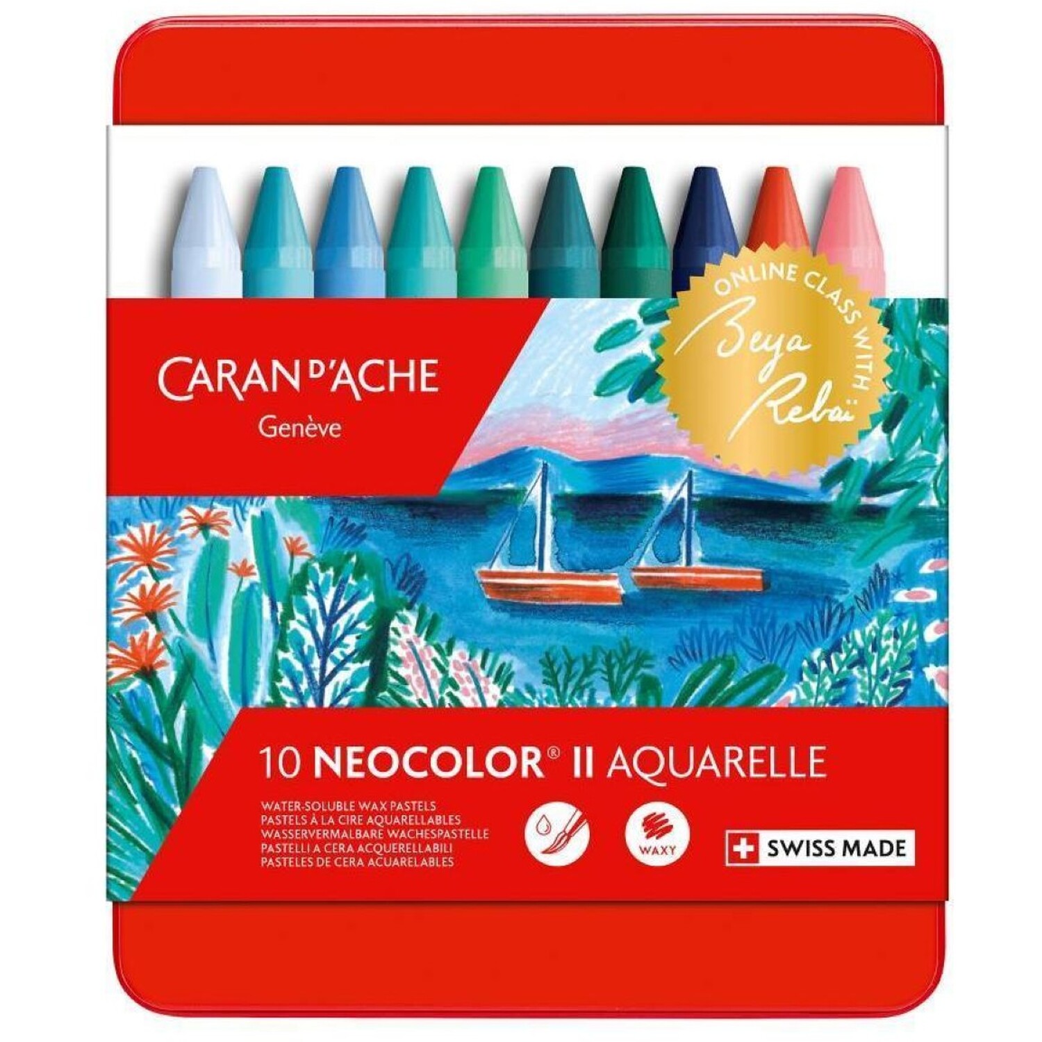 Caran D'ache Beya Rebaï Neocolor Ii Cold Shades - 10 Water-Soluble Wax Pastels Tin Set - Assorted Colours
