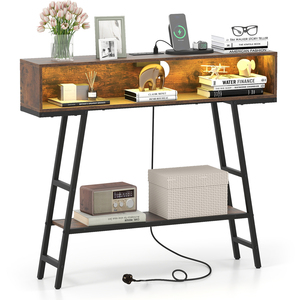 Narrow Behind Couch Sofa Table with Storage Compartment
