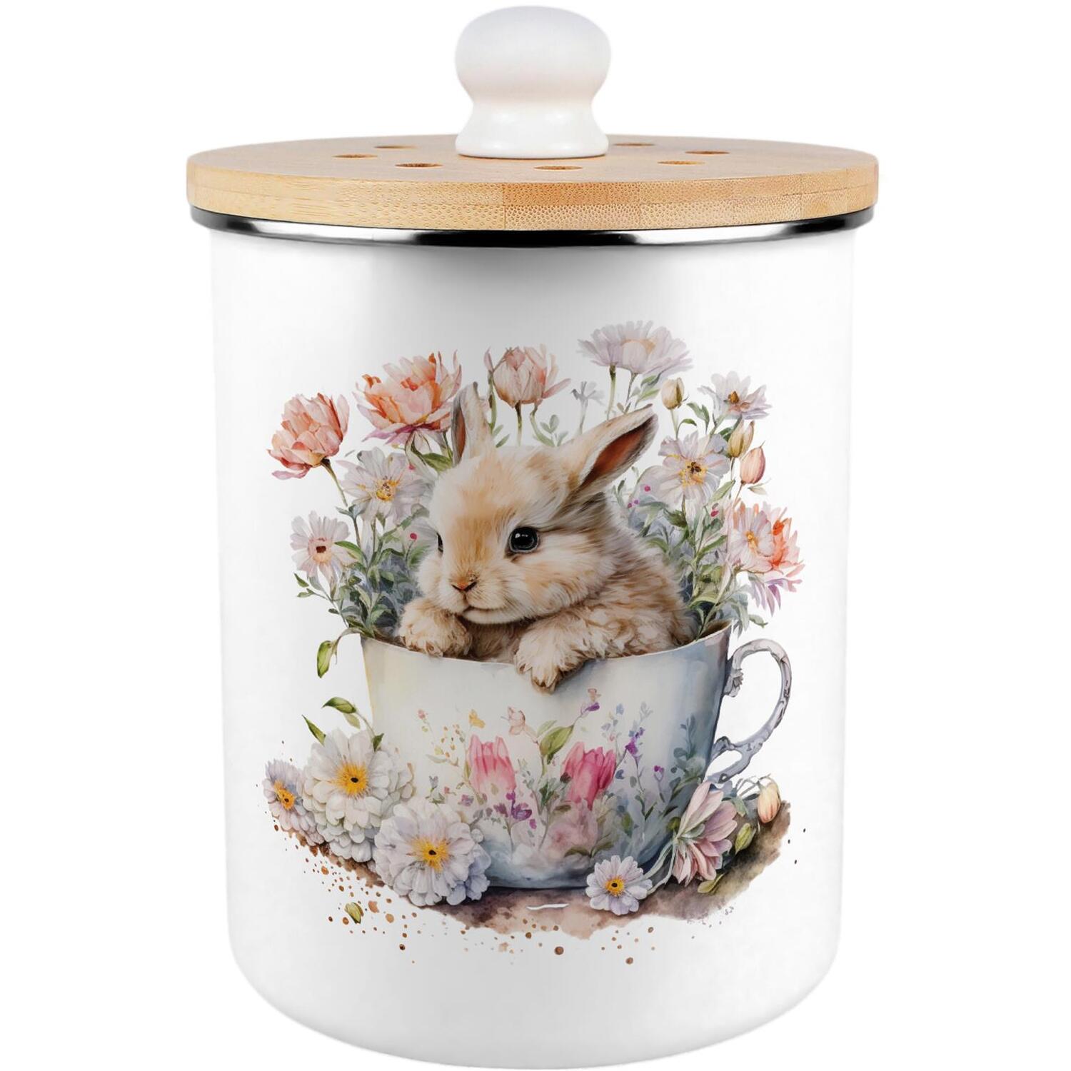 Teacup Bunny Food Waste Caddy - Enamel 2L Kitchen Compost Bin Gift - Image 2