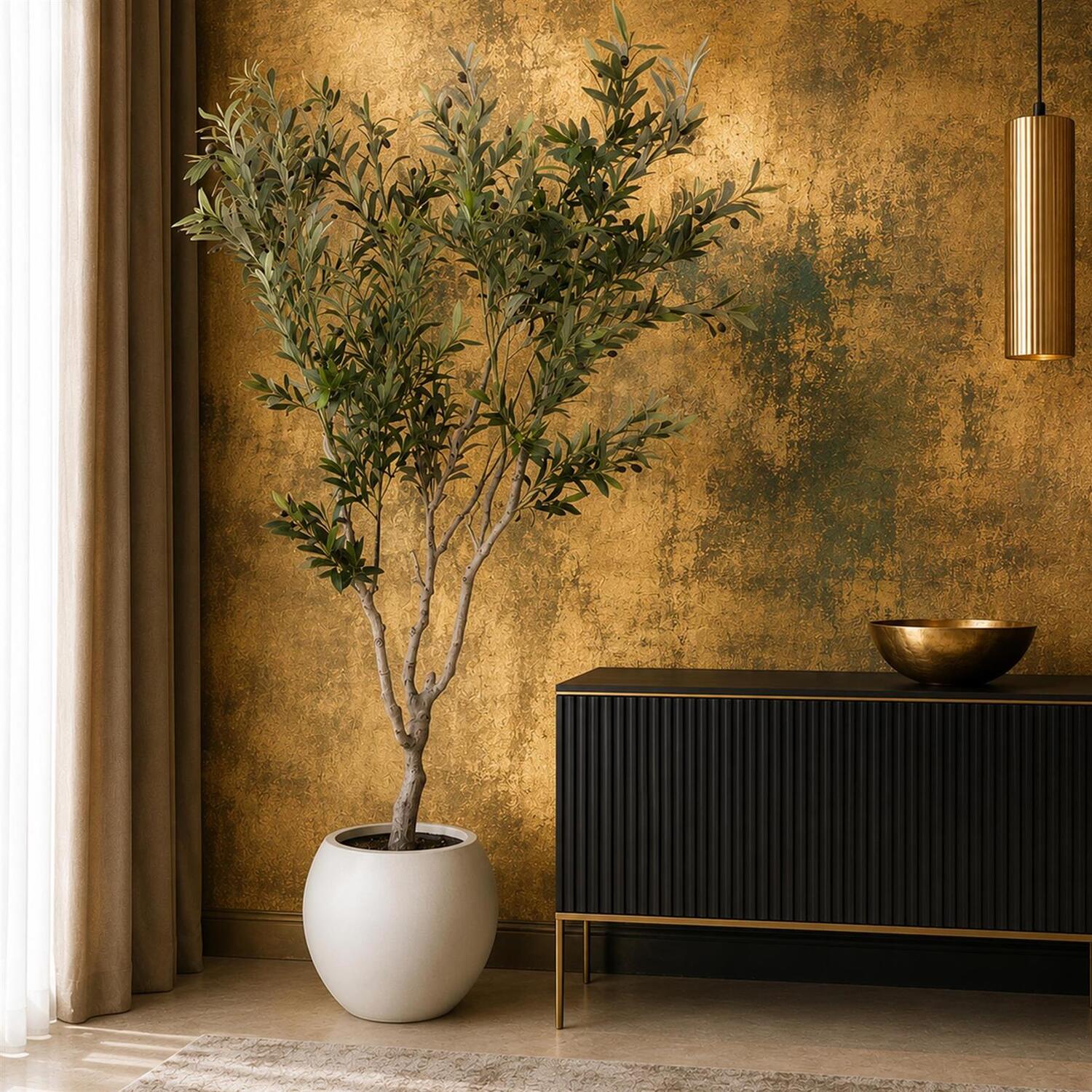 B&Q - 200Cm Xxl Artificial Olive Tree With Decorative Planter Premium - Image 2