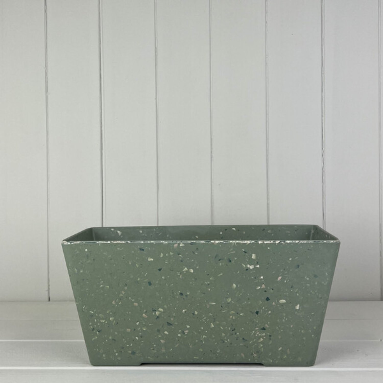 Dark Green Earthy Sage Bamboo Terrazzo Windowsill Planter - Pale Green
