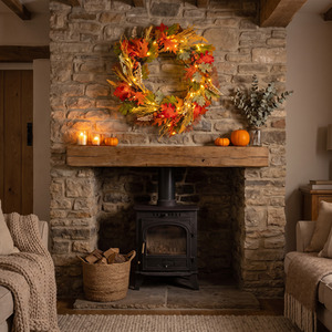 26in Prelit Woodland Autumn Wreath with Warm White Battery Operated LED Lights