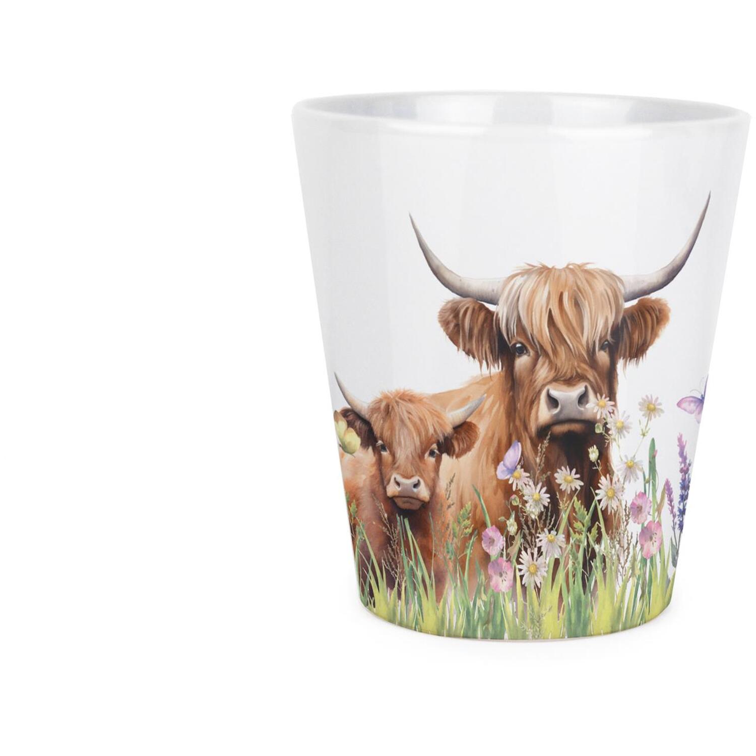 Herbs Planter Pot - Highland Cow & Calf Ceramic Indoor Pot with Drainage Hole - Image 3