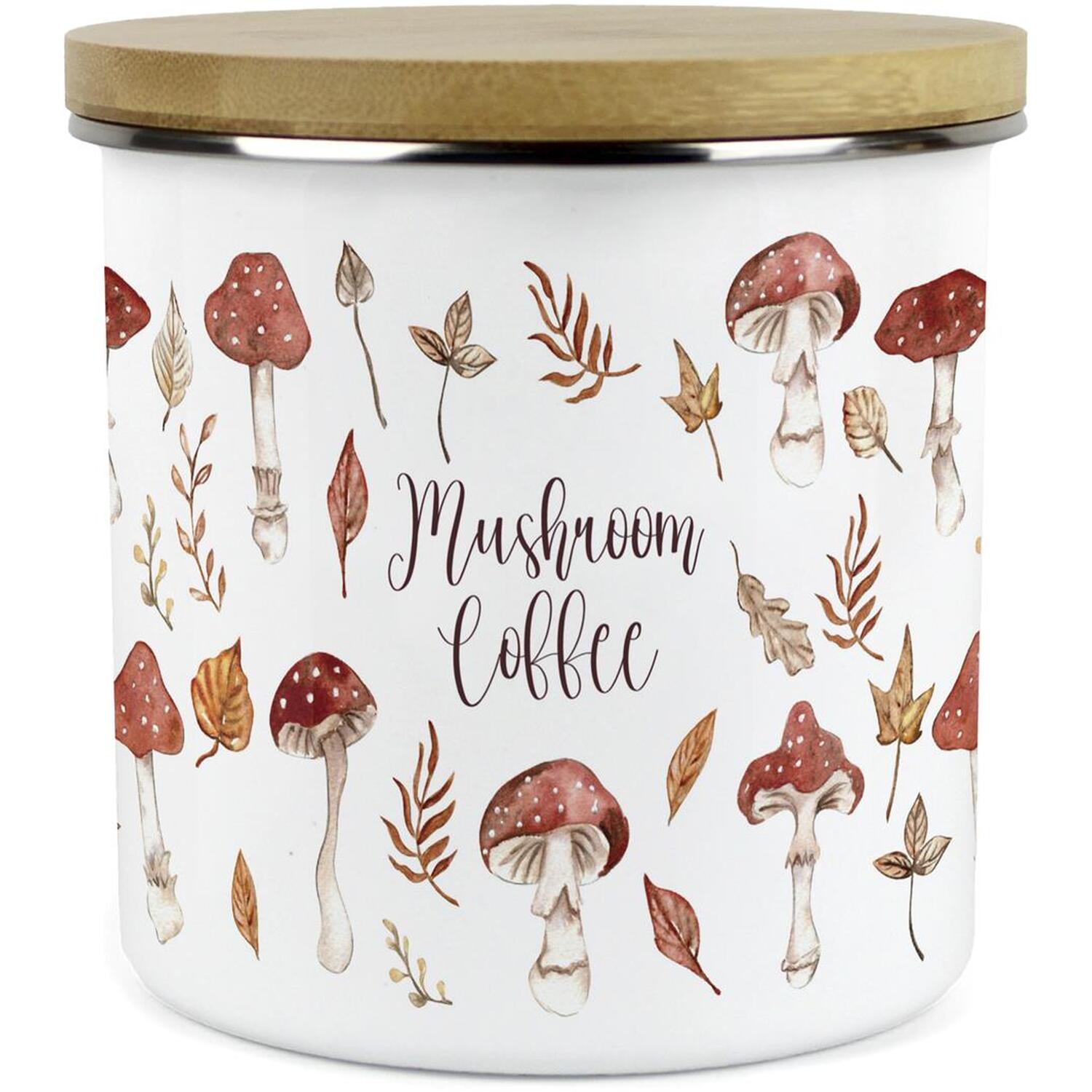 Purely Home Watercolour Mushrooms Large Kitchen Storage Canister - White