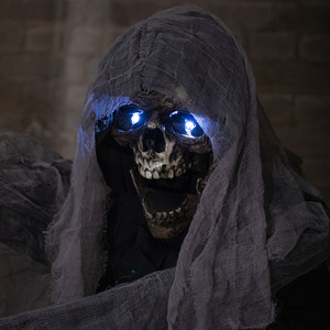 Animated Stirring Cauldron Creep Skeleton Halloween Decoration with LED Eyes