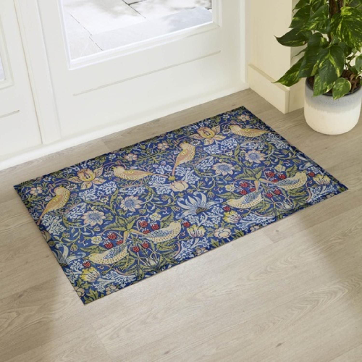 Artsy Mats William Morris Strawberry Thief Indoor & Outdoor Doormat - Blue / 90 X 60Cm