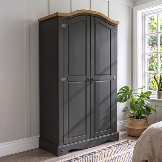 Mercers Furniture Corona Charcoal Grey 2 Door Arch Top Wardrobe