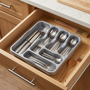 2 x Silver Large 7 Compartment Cutlery Tray Rack Holder For Drawer Organisation