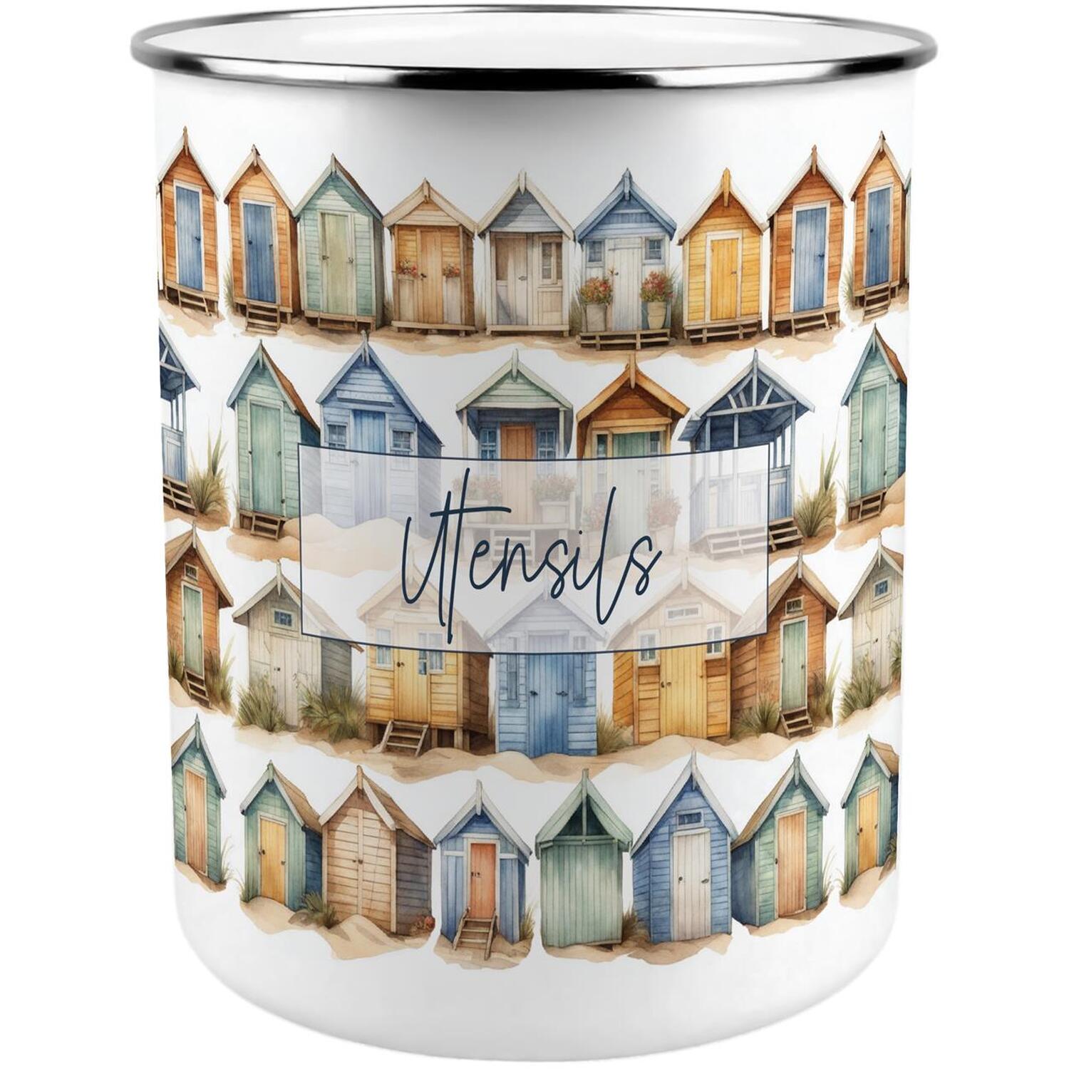 Beach Huts Utensil Pot - Enamel XL Kitchen Utensil Organiser Decor Gift - Image 2