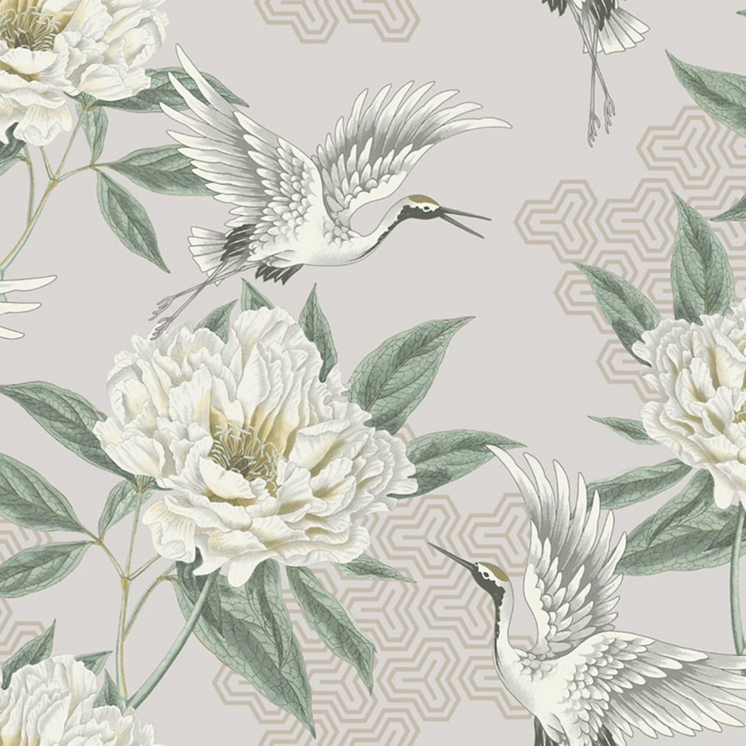 Neutral Flying Cranes Wallpaper Metallic Shimmer - Image 3