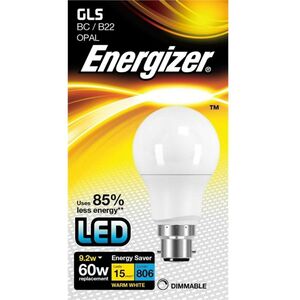 Energizer LED GLS 9.2w Opal 806lm Light Bulb B22 Warm White Dimmable