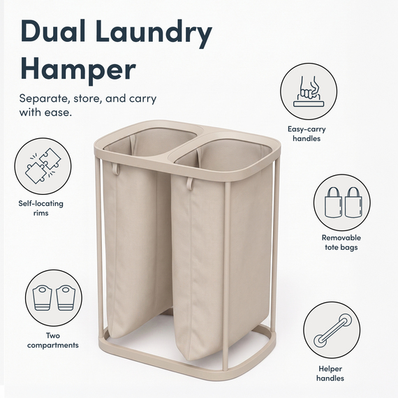 Keplin Collapsible Double Laundry Basket with Lid and Removable Liner, 150L.
