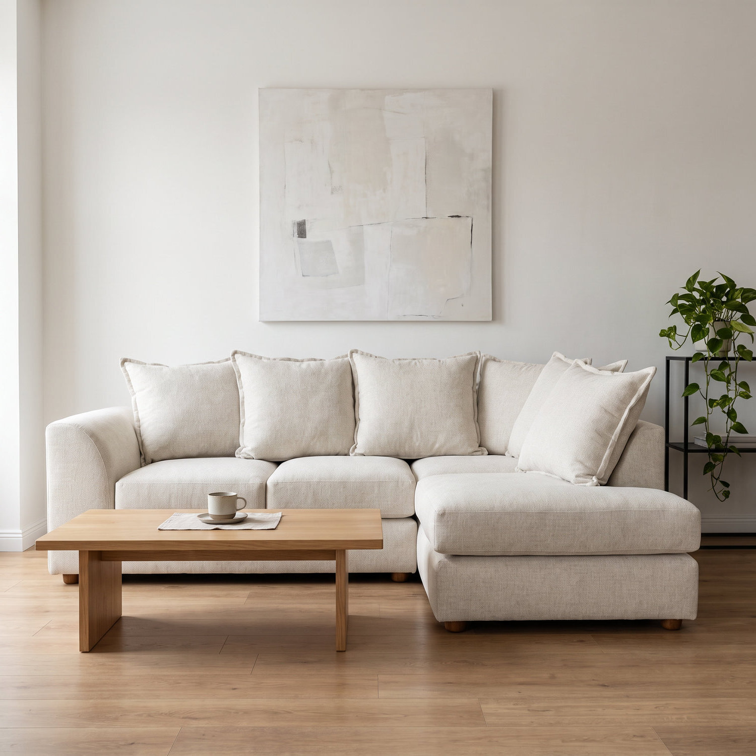 Abakus Direct Dexter Relaxed Linen Corner Sofa Right Facing With Plush Chaise Extension In Stone Grey - Cream