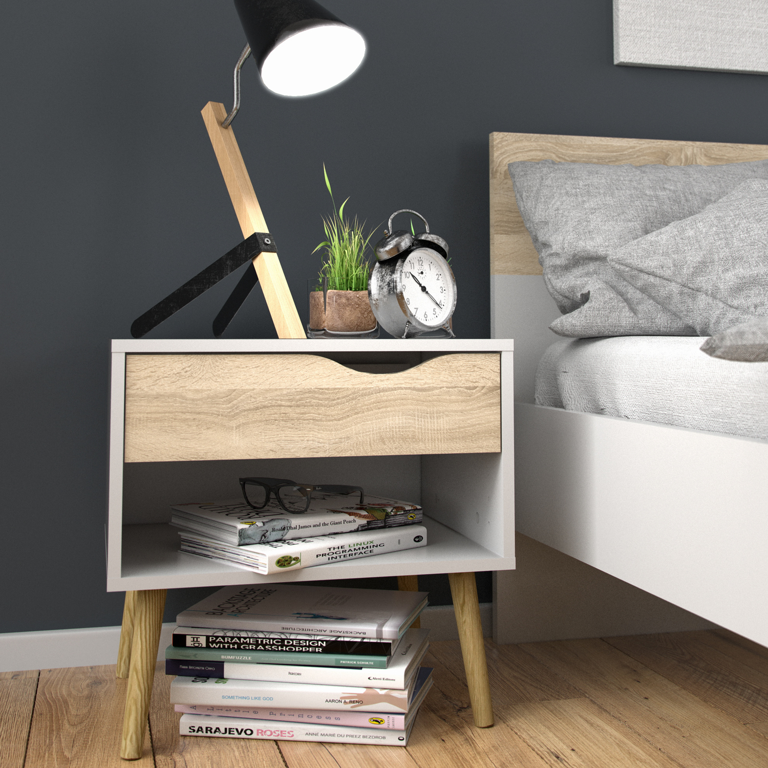 Rackhams White Oslo Bedside 1 Drawer In And Oak - Manufactured Wood - 1 - Image 4